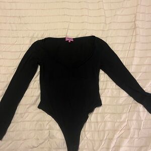 Edikted Black Scoop Neck Longsleeve Bodysuit Size M